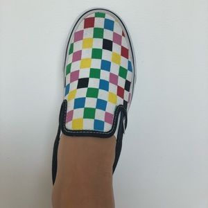 Multicolored checkered slip on vintage vans